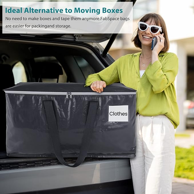 Fabspace Moving Bags Heavy Duty with Strong Zippers and Handles Collapsible Moving Supplies, Storage Totes for Packing & Moving Storing 93L 6Pack