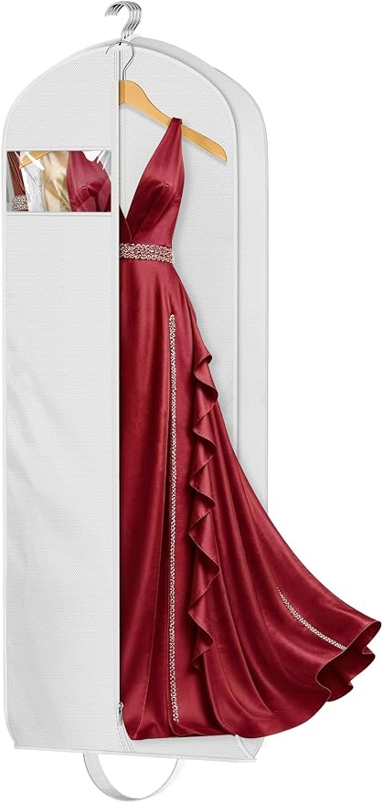 MISSLO 65" Long Garment Bags for Travel for Women Waterproof Dress Bags for Gowns 4" Gusseted Dress Protector Bag for Closet Storage Clothing Covers for Hanging Clothes Wedding Dresses Storage, White