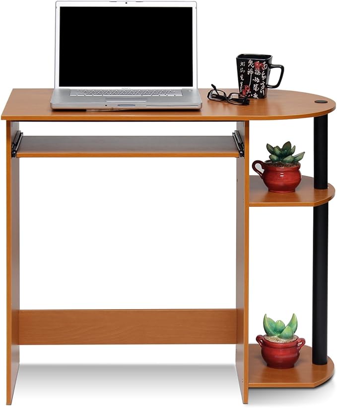 Furinno Simplistic Desk, 31.5" Wide Gaming Desk with Keyboard Tray, Computer Desk with Rounded Edges, Office Desk, for Home Office, Bedroom, Light Cherry Oak