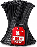 Zip Ties 8 inch, 100 Pack Heavy Duty Black Zip Ties with 100 lbs Tensile Strength, Self-Locking Nylon Cable Ties,Wire Ties for indoor and outdoor use.