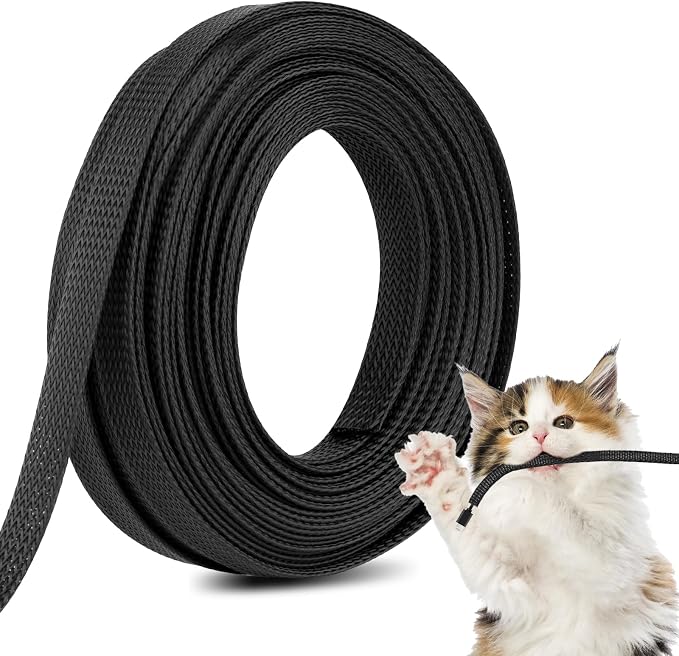 50ft 1/2 Inches Braided Wire Loom Automotive PET Cable Loom | Expandable Braided Cable Sleeving Mesh Wire Loom for TV, Computer, Home Theater, Black
