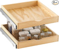 Menkxi 2 Set Wooden Pull out Cabinet Organizer Fully Assembled Slide out Pantry Drawer with Gentle Close Storage Shelf Tray for Base Kitchen Under Sink Bathroom Accessory(Wood Color,21'' X 21'' X 3'')