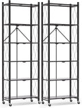 ALANNG 73.6 Inch Folding Bookshelf, 6 Tier Metal Bookcase and Bookshelves | Tall Shelves for Living Room Office Bedroom, Heavy Duty Book Shelve Free Standing Open (Black, 2PACK)
