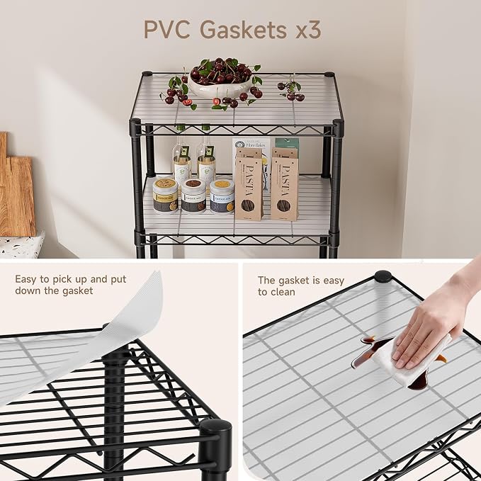 Golpart Small Shelves Storage Wire Metal Adjustable Shelf Unit with Wheels | 6 tier Shelving Organizers Storage Shelving for Bathroom Laundry Room Kitchen Pantry 11.7”D x 17.7”W x 61.6”H Black