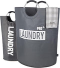 Caroeas Super Large 150L Laundry Basket Pro, Waterproof Laundry Hamper, Collapsible Laundry Basket Easy Storage, Clothes Hamper Stands Up Well, Laundry Bag with Padded Handles (Dark Grey)