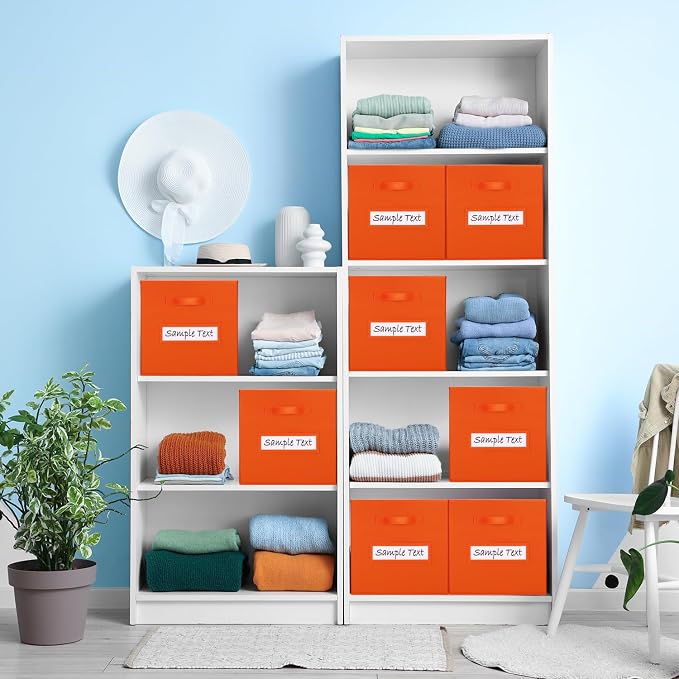 Fabric storage cubes (8 Pack) 13 Inch Cube Storage Bin, cube organizer bins with 8 Labels Window Cards & a Pen, Foldable cube organizer bins and Storage Box, Orange