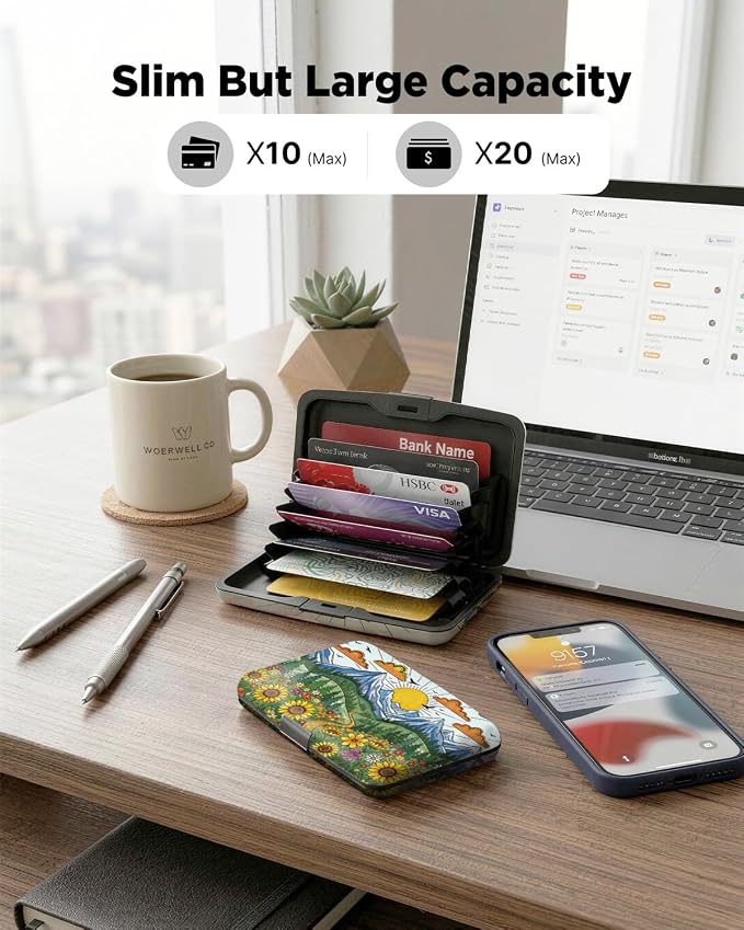 Maicican RFID Blocking Aluminum Credit Card Holder | Slim Metal Wallet for Women & Men, Business Card Case for Travel, Fits Front Pocket, Card holder wallet - Sunflower Mountain