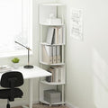 Furinno Basic Book Shelf, 5-Tier Bookshelf, Bookcase with Zigzag Corner Shelf, 14.2 x 14.2 x 71.2, for Living Room, Bedroom, Home Office, White/White