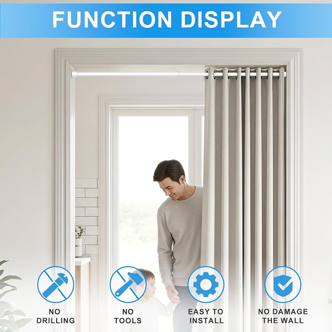 2 Pack Spring Loaded Tension Rod 48-59" Adjustable Curtain Rods No Drill Extendable Spring Rod Tension Curtain Rods For Window Kitchen Shelves Rv Refrigerator And Small Spaces,White