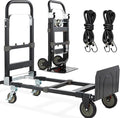 3-in-1 Folding Hand Trucks, 600Lbs Convertible Hand Truck Dolly, Heavy Duty Convertible Dolly with Retractable Handle and 4 Rubber Wheels, Collapsible Cart for Moving Office/Home/Warehous(Black)