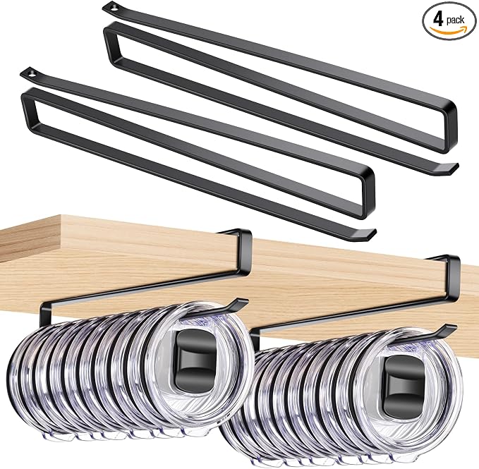 4Pack Tumbler Lid Organizer for Corner Cabinets, Space-Saving Coffee Cup Holder, Water Bottle Accessories Storage, Kitchen Organization, No Adhesive or Drilling Needed up to 48 Lids(Black)
