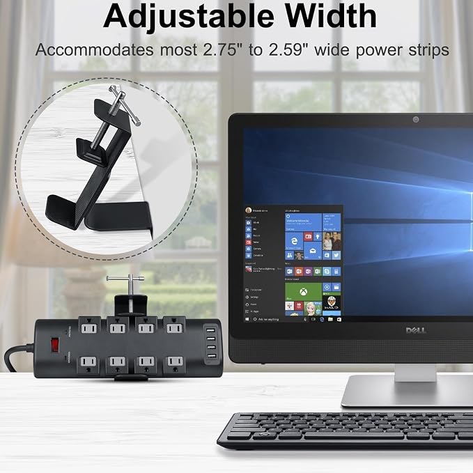 Desk Clamp for Power Strip - Removable Holder for Desk Edge - Sturdy Table Mount - Fits 2.55" to 4.13" Width - Black
