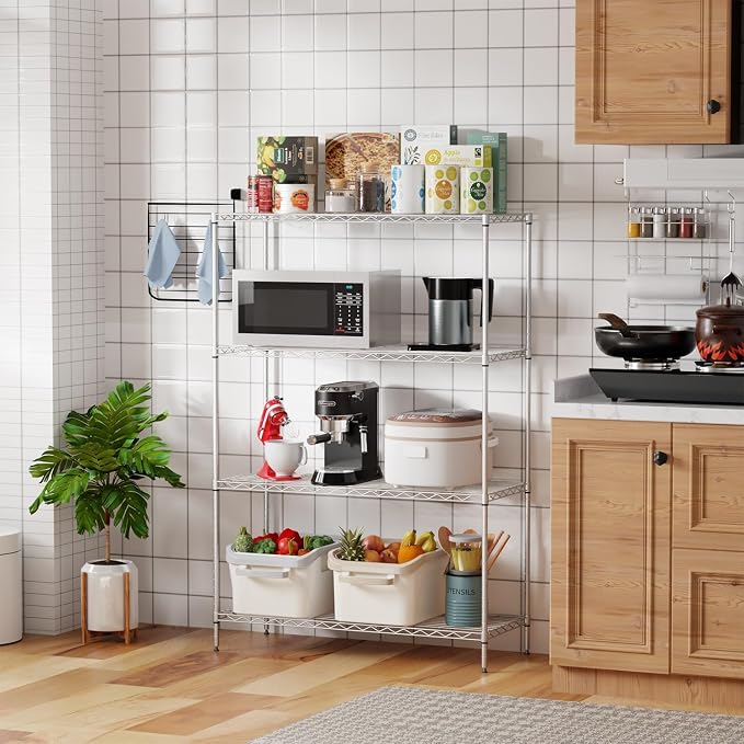 Meet perfect 4-Tier Heavy Duty Metal Shelving Unit, 800 lbs Capacity Adjustable Wire Shelf, Rust-Resistant Storage Rack for Garage, Kitchen, Pantry, Basement - 53.7" H x 35" W x 13.4" D