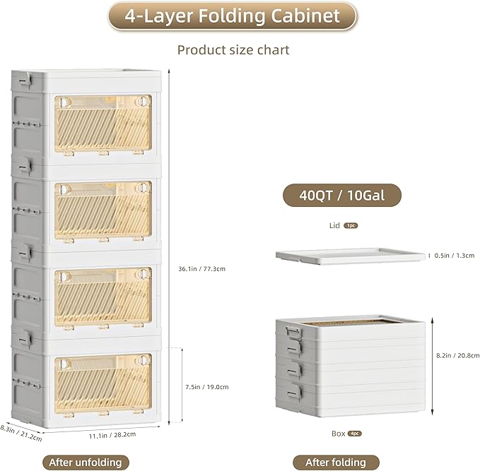 40 QT / 10 Gal Space Saver Foldable Cabinet Slim Profile, Double Transparent View Doors, Instant Pull-Up Frame for Apartments/Dorms
