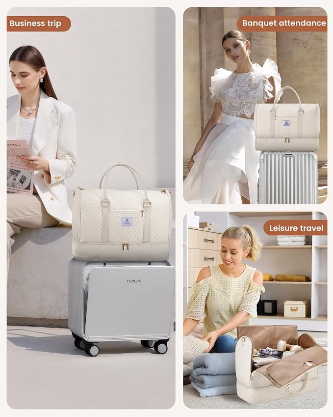 LOVEVOOK Convertible Garment Bag for Travel with Shoe Pouch, Carry On Garment Duffel Bag with Toiletry Bag, 2 in 1 Hanging Suitcase Suit Bag, Weekender Bag for Women Travel, Wedding, Beige