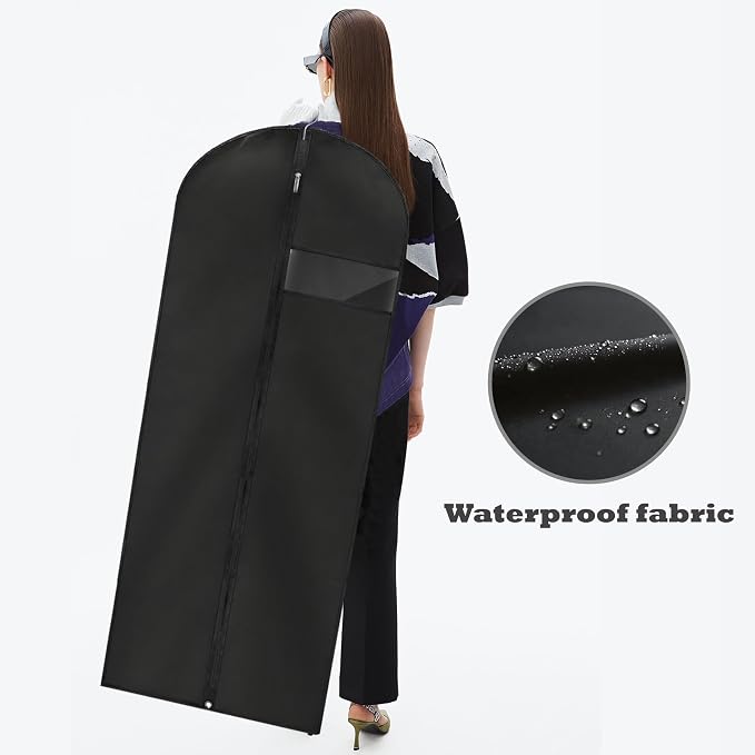 Dress Bags for Gowns Long, 65'' Garment Bags for Hanging Clothes, Suit Bag Cover for Storage and Travel (Black)
