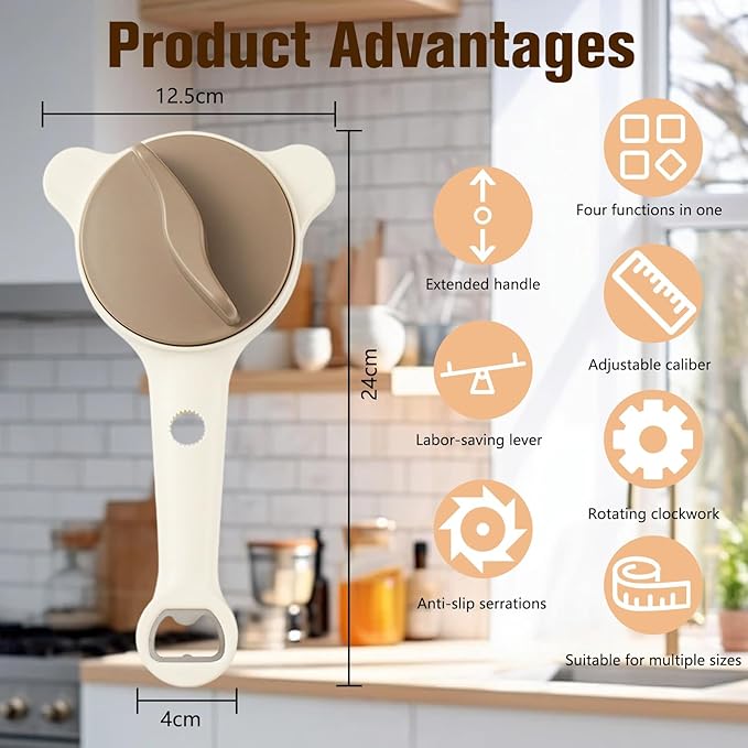4 in 1 Multi-Purpose Jar Opener, Adjustable Stainless Steel Jar Opener, Adjustable Jar and Bottle Opener, Multi Size Lid Tool for Jars Cans Wine Bottles, Home Kitchen Helper (1pcs)