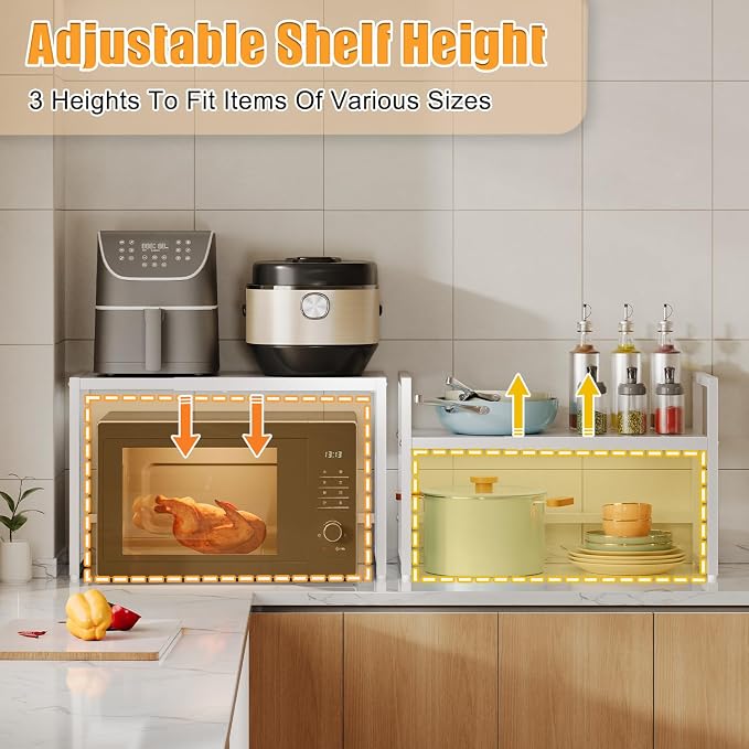 150 LBS Expandable Heavy Duty Storage Shelves,Metal Shelving Unit For Kitchen Garage Warehouse Cabinet Pantry , Adjustable Storage Rack Shelf Organizer For Pots Pans Microwave Small Appliance White