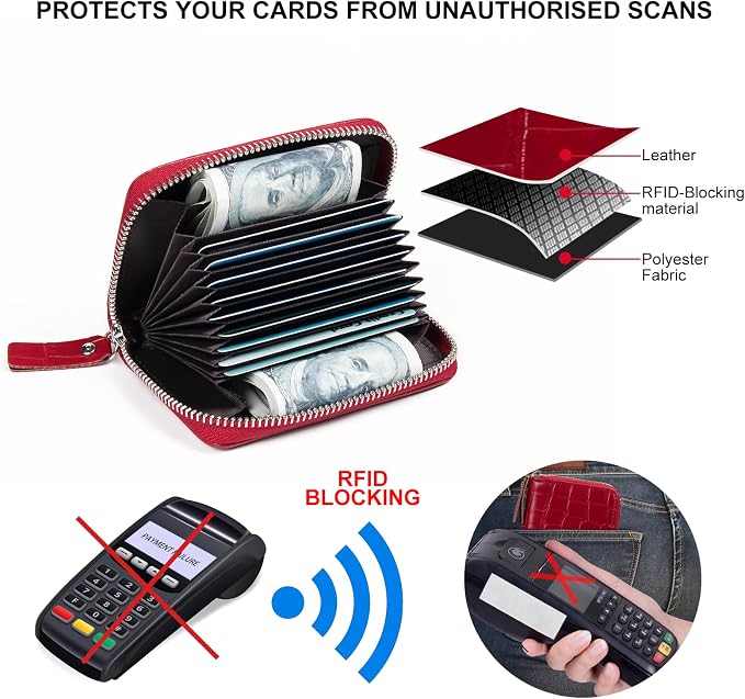 Credit Card Wallet, RFID Card Case Wallet, Zipper Card Cases Holder for Men Women, RFID Blocking, KeyChain Wallet, Compact Size Card Organizer Case for Women
