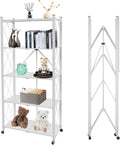 5 Tier Folding Shelf with Wheels | No Assembly, Portable,Suitable for kitchen, bedroom, living room, garage,64.6*28*13.4in
