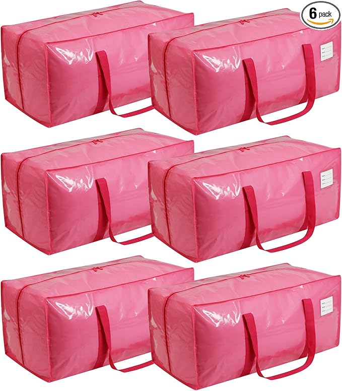 VTSVTS 6 Pack Extra Heavy Duty Large Moving Bags with Comfortable Handle & Strong Zipper,Storage Totes for Space Saving Moving Storage College Supplies Alternative to Moving Box,Pink
