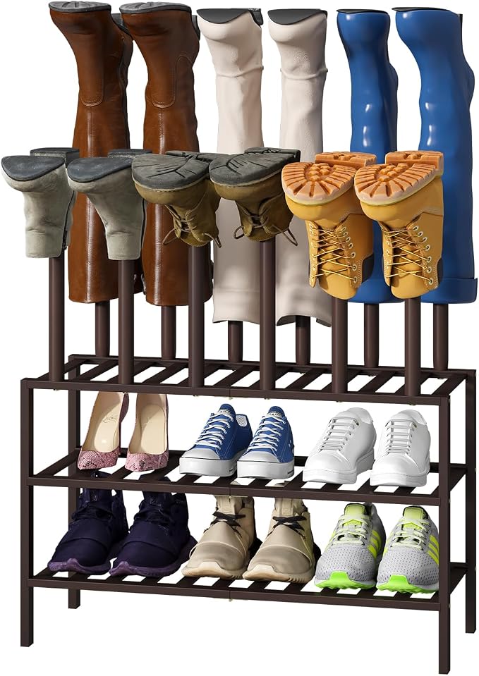 viewcare Boot Rack, Brown Boot Rack Organizer Tall Boots with Shoe Rack for Closet, Bamboo Wood Shoe Shelf Storage Organizer for Entryway Space