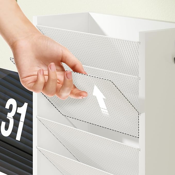 Creso hom Mail Organizer Wall Mounted, Mail Sorter with 2 Key Hooks, 6-Slot File Organizer for Wall or Desk, Wood Letter Holder Envelopes Bills Accessories for Home Office, White