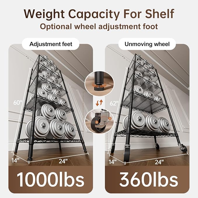 Golpart Shelves Storage Shelf Wire Closet Bathroom Organizers Metal Pantry | 5 tier Kitchen Garage Shelving Unit Laundry Room Organization Home Rack Net Basket Black with Wheels 14”D X 24”W X 61.2”H