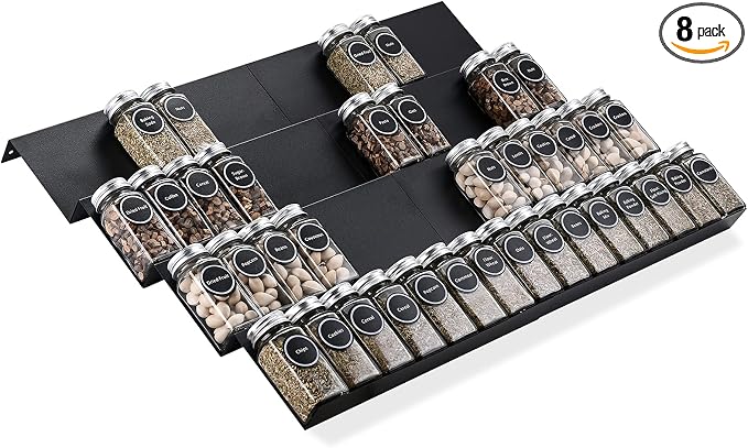 Mulush Metal Spice Rack Tray - Spice Drawer Organizer for Kitchen Cabinets Storage and Organization (Jars Not Included)
