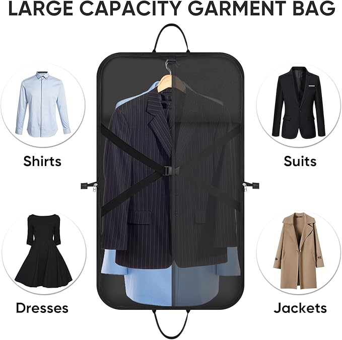 BALEINE Travel Garment Bag, Travel Suit Bag for Men, Water Resistant Carry on Garment Bag for Hanging Clothes, Garment Duffel Bag for Travel Business (Black, 42")