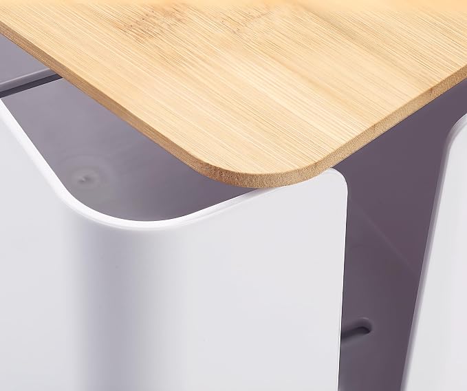 ZhiYo Large Cable Management Box, Thick ABS Power Strip Organizer, White | Extra-Tall Design for Oversized Adapters, Natural Bamboo Lid, Fits Power Strips Up to 12.5" Long, Ideal for Desks, TV Areas