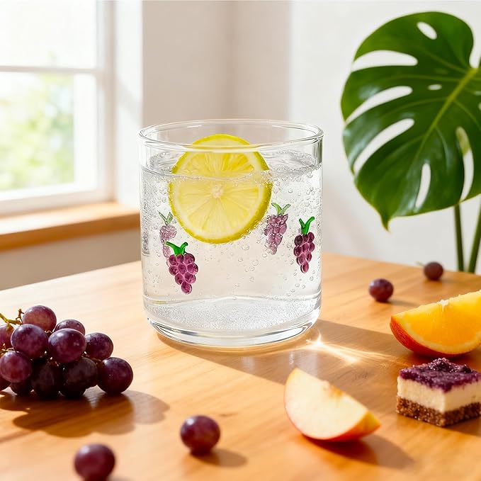 14 Ounce Icon Juice Glasses, Aesthetic Cocktail & Old Fashioned Drinking Glasses, Iconic Clear Glass Cups for Women, Sister, Friend & Party Gifts (Grape)