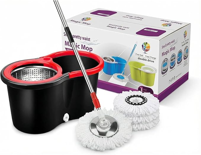 360° Spin Mop & Bucket System – 20QT Floor Cleaning Set with 3 Microfiber Mop Heads & 61" Adjustable Stainless Steel Handle for Effortless, Streak-Free Cleaning