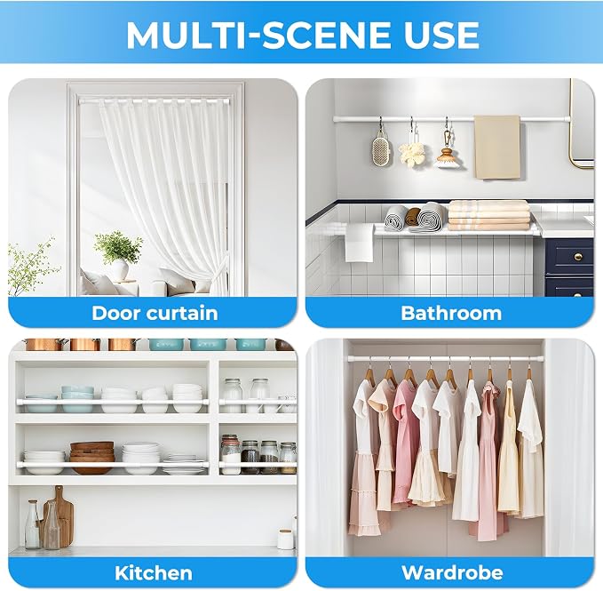 2 Pack Spring Loaded Tension Rod 27-38" Adjustable Curtain Rods No Drill Extendable Spring Rod Tension Curtain Rods For Window Kitchen Shelves Rv Refrigerator And Small Spaces,White