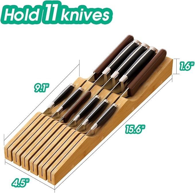 Knife Drawer Organizer (Natural, 11 Knives Organizer)