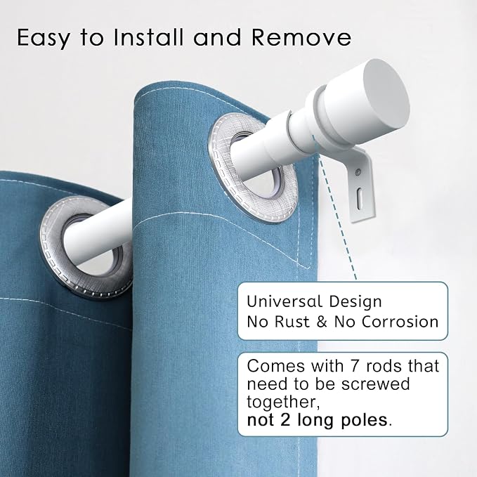 Byondeth Curtain Rods for Windows 16 to 120 Inches Adjustable Length 1 Inch Diameter Window Curtain Rod with Aluminium End Cap, White