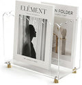 Acrylic Magazine Holder for Desk, Floor Magazine Display Rack Scalloped Clear Acrylic Decorative Organizer Box for Book Storage, Newspaper File Stand with 4 Brass Feets for Office Use
