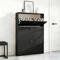 Nicetree Shoe Cabinet with 3 Flip Drawers, Narrow Shoe Organizer Cabinet, Freestanding Shoe Rack Cabinet, Modern Shoe Storage Cabinet for Entryway, Hallway, Foyer, Black with Hook