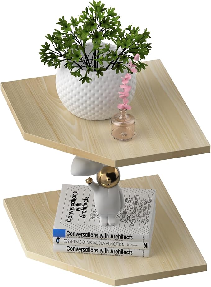 JJL Corner Shelving, Set of 2 Floating Wall Shelf for Wall Organizer Storage, Easy-to-Assemble, Floating Shelf for Boys Room Décor, Modern Home Decor(14.76in Light White)
