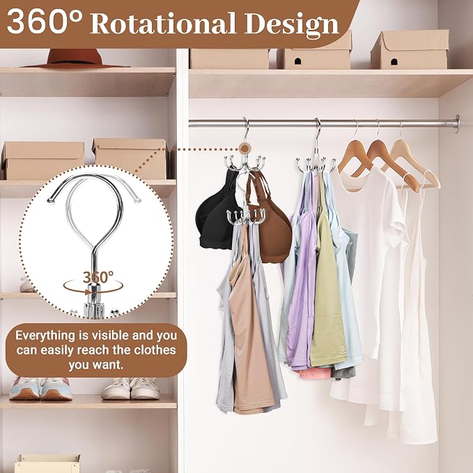 2 Packs Bra Hanger for Closet, Stackable Tank Top Organizer 16 Hooks for Closet Organization and Storage, Stainless Steel Space Saving Clothes Hook Hanger for Belt, Tank Top, Bra, Tie, Scarves