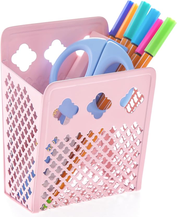 Magnetic Pen Holder, Mesh Metal Strong Magnet Dry Erase Marker Holder Pencil Organizer Small Items Basket for Refrigerator, Whiteboard, Locker Accessories-Pink, Pack of 1, Blush, New-Z008