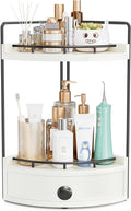 2-Tier Corner Bathroom Counter Organizer with Drawer, White | Embedded Screw Holes, Wooden Countertop Organizers, Space-Saving, Bottom Ventilation Design, Counter Shelf for Vanity