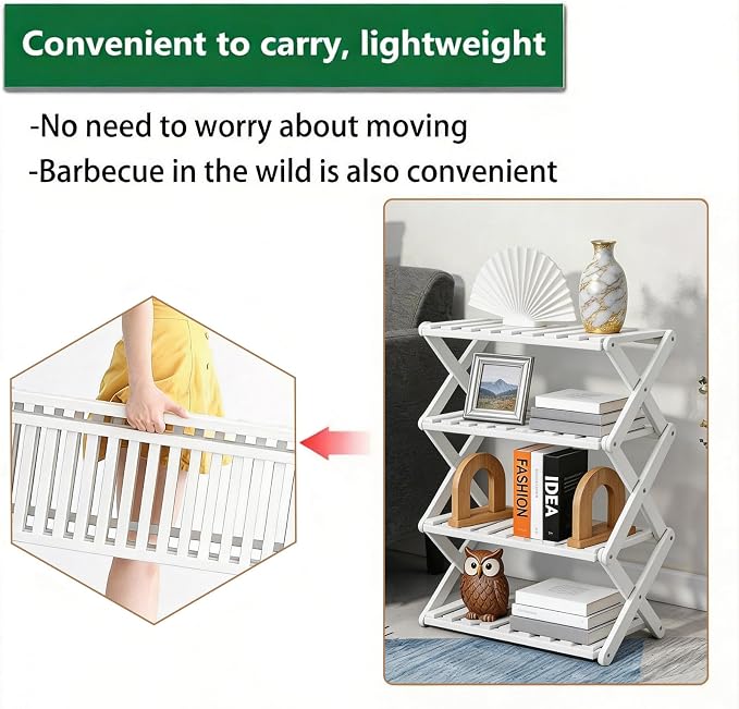 4 Tier Bamboo Shoe Rack White,Portable Folding Shoe Storage Rack,Without Installation Small Shoe Rack Perfect for Corridors, Drom, Bedrooms and Small Spaces