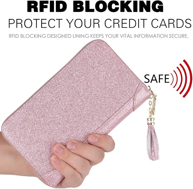 Easyoulife Credit Card Holder Wallet Womens Zipper Leather Case Purse RFID Blocking