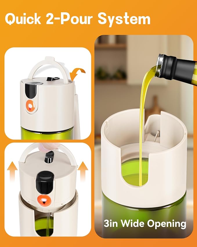 Olive Oil Sprayer & Dispenser Bottle for Cooking 17oz Dark Glass Oil Mister | 2-in-1 Sprayer & Pourer, Leakproof, Fine mist, Light-Blocking, Wide Mouth for Easy Refill & Clean, 8 Oil Labels, Reusable