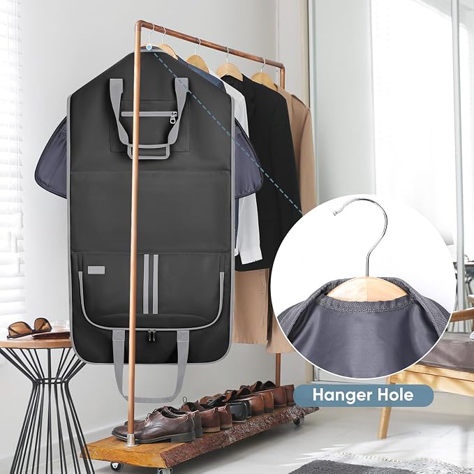 BALEINE Travel Garment Bag, Travel Suit Bag for Men, Water Resistant Carry on Garment Bag for Hanging Clothes, Garment Duffel Bag for Travel Business (Black-Convertible)