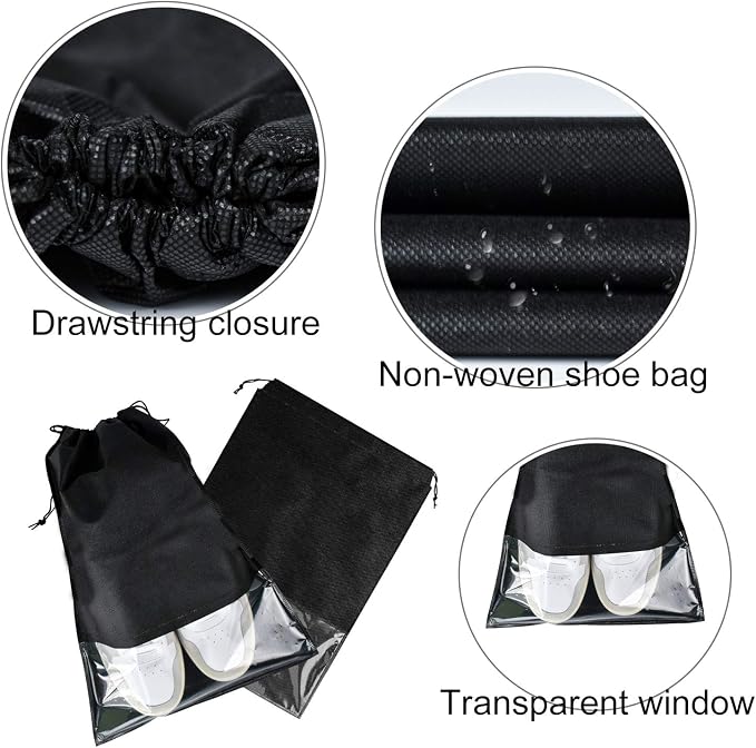 6 Pcs Travel Shoe Bags, Ulbemoll Drawstring Shoe Storage Bags for Packing, Black