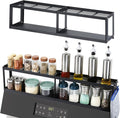 OTraki 2 Tier Strong Magnetic Oven Shelf 30 Inch Length Spice Rack Over The Stove Shelf with 2 Anti-Slip Mats Seasoning & 4 Hooks Kitchen Spice Storage Organizer Black | Over The Stove Shelf with 2 Anti-Slip Mats Seasoning & 4 Hooks Kitchen Spice Stora...
