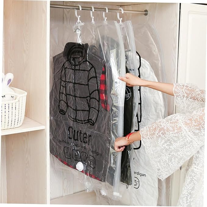 3pcs Hanging Vacuum Storage Bags Medium Space Saver Sealed Compression Organizer for Clothes Quilts Blankets Duvets Pillows Storage Pouch