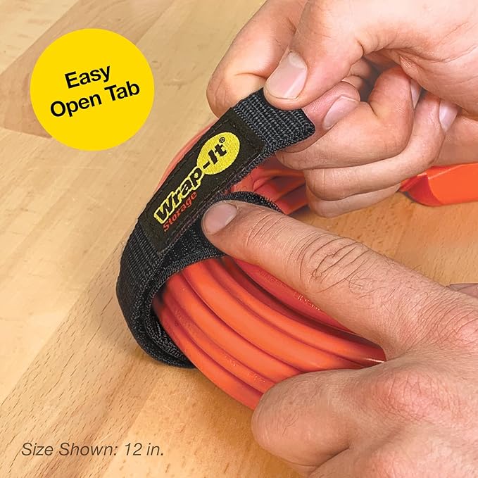 Quick-Straps by Wrap-It Storage - 18" (8-Pack) Black - Hook and Loop Hose and Cable Organizers